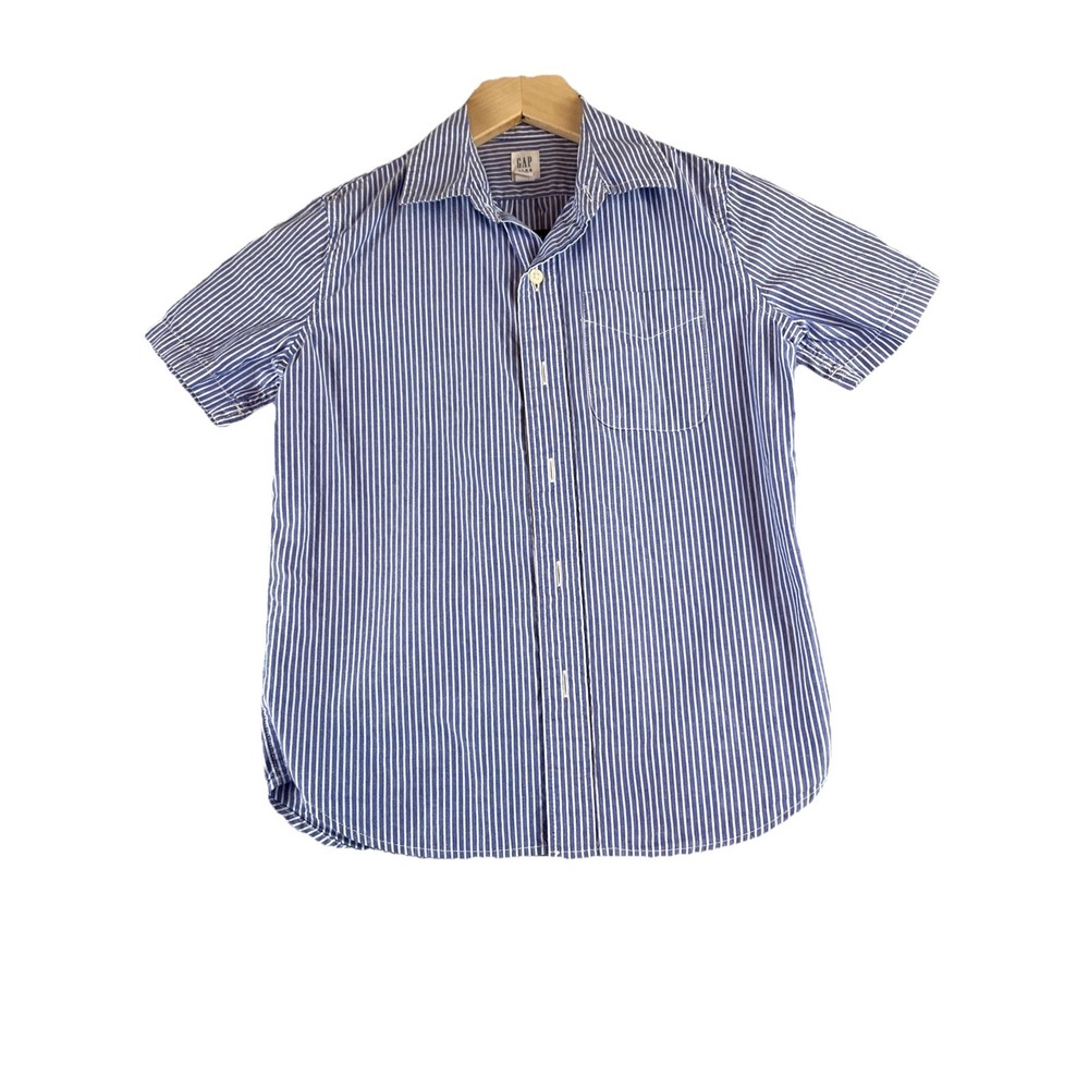 Gap Kids‎ Boys Blue White Striped Short Sleeve Button Down Shirt Size S 6-7